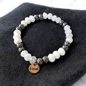 Erimish GameDay hematite and white stones stretchy bracelet LOT918